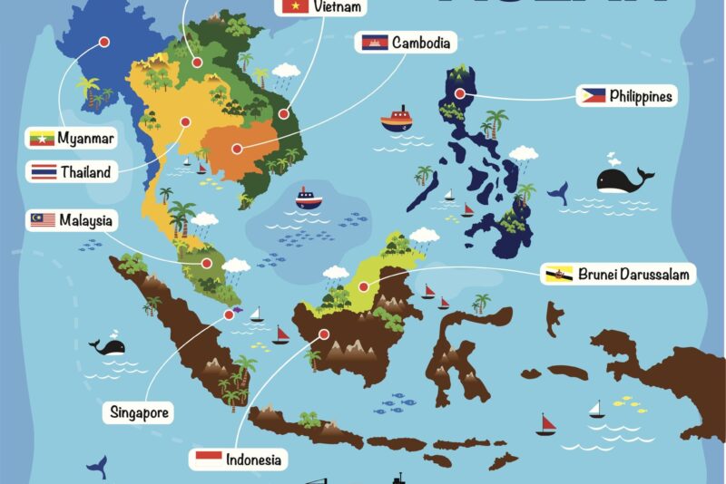 Cartoon Map Of Asean, Asia, Aec